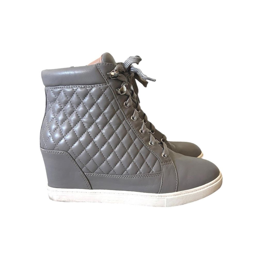 Linea Paolo Fiji Quilted High Top Sneaker Women's 8 Gray Platform Lace-Up Shoes